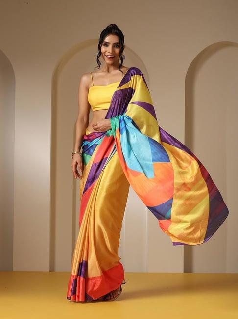 swtantra multicolor printed linen saree with blouse