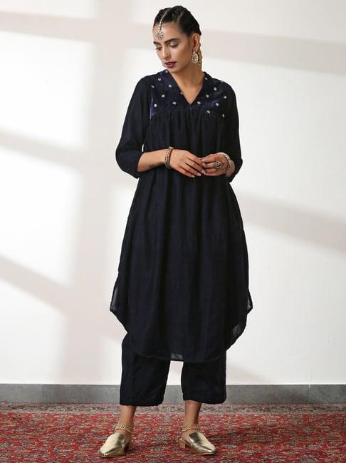 swtantra navy embellished kurta palazzo set