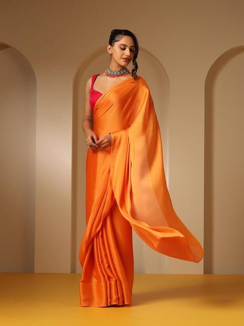 swtantra orange chiffon saree with blouse