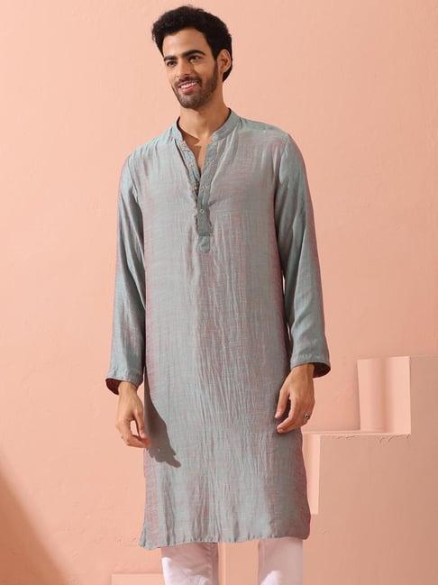 swtantra pink & grey satin regular fit reversable kurta