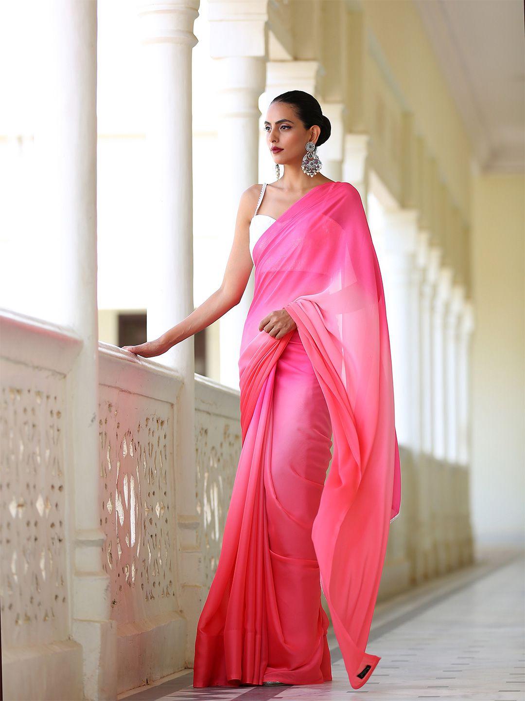 swtantra pink & peach-coloured ombre pure chiffon saree