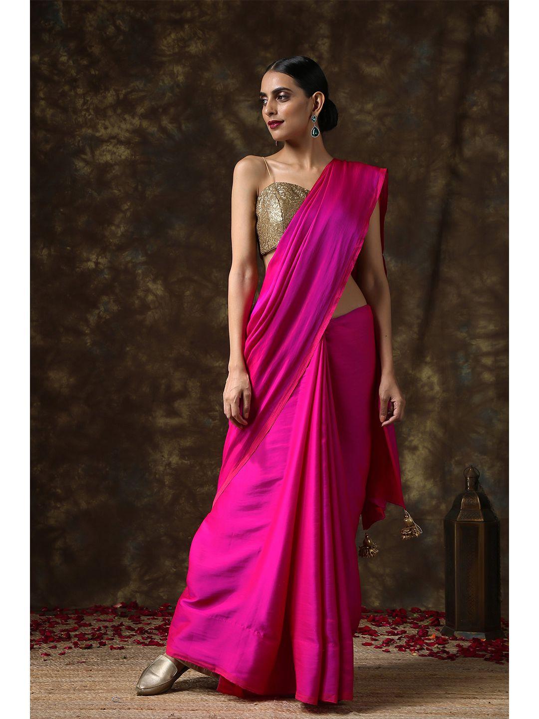 swtantra pink & red satin saree