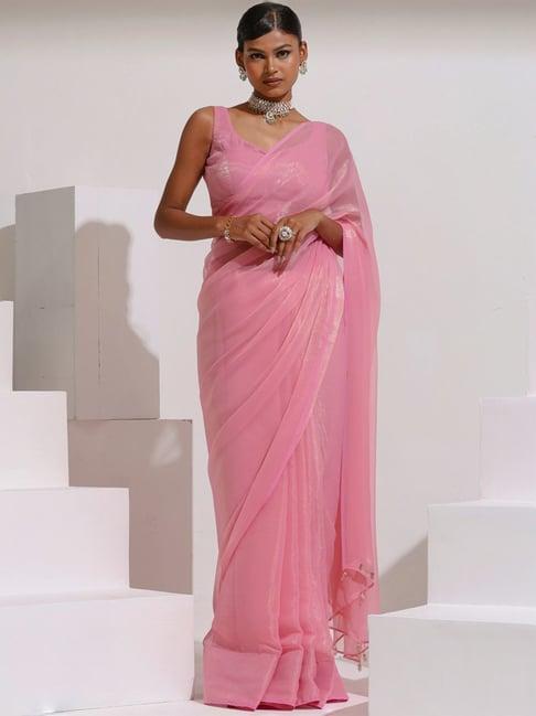 swtantra pink plain saree with unstitched blouse
