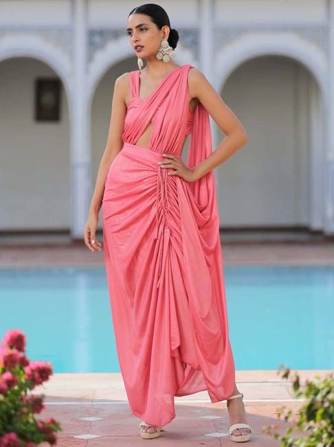 swtantra pink predraped ready to wear saree with blouse