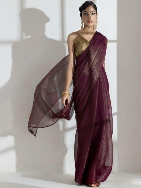 swtantra purple plain saree with unstitched blouse