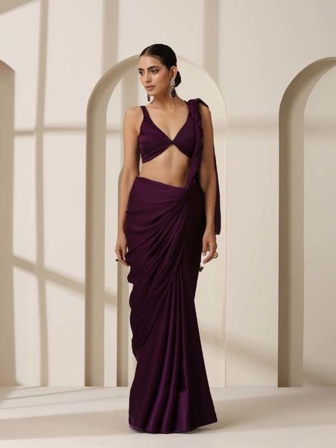 swtantra purple satin plain saree with unstitched blouse