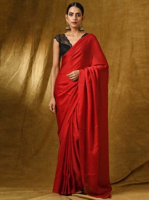 swtantra red satin saree