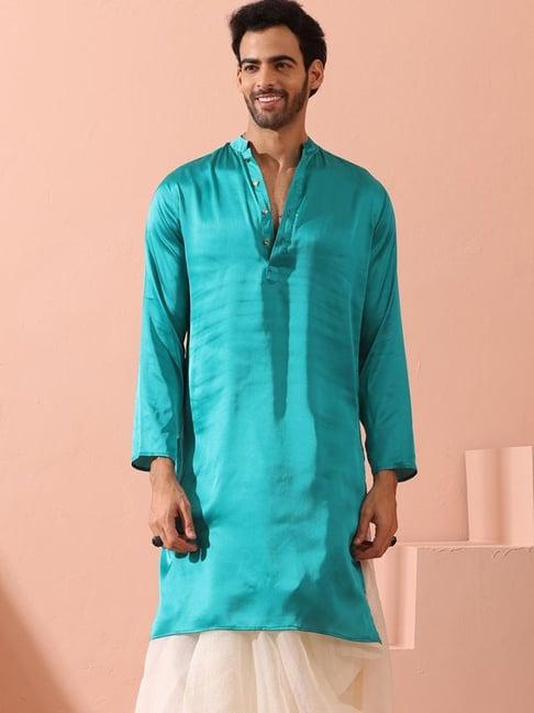 swtantra sky blue satin regular fit kurta