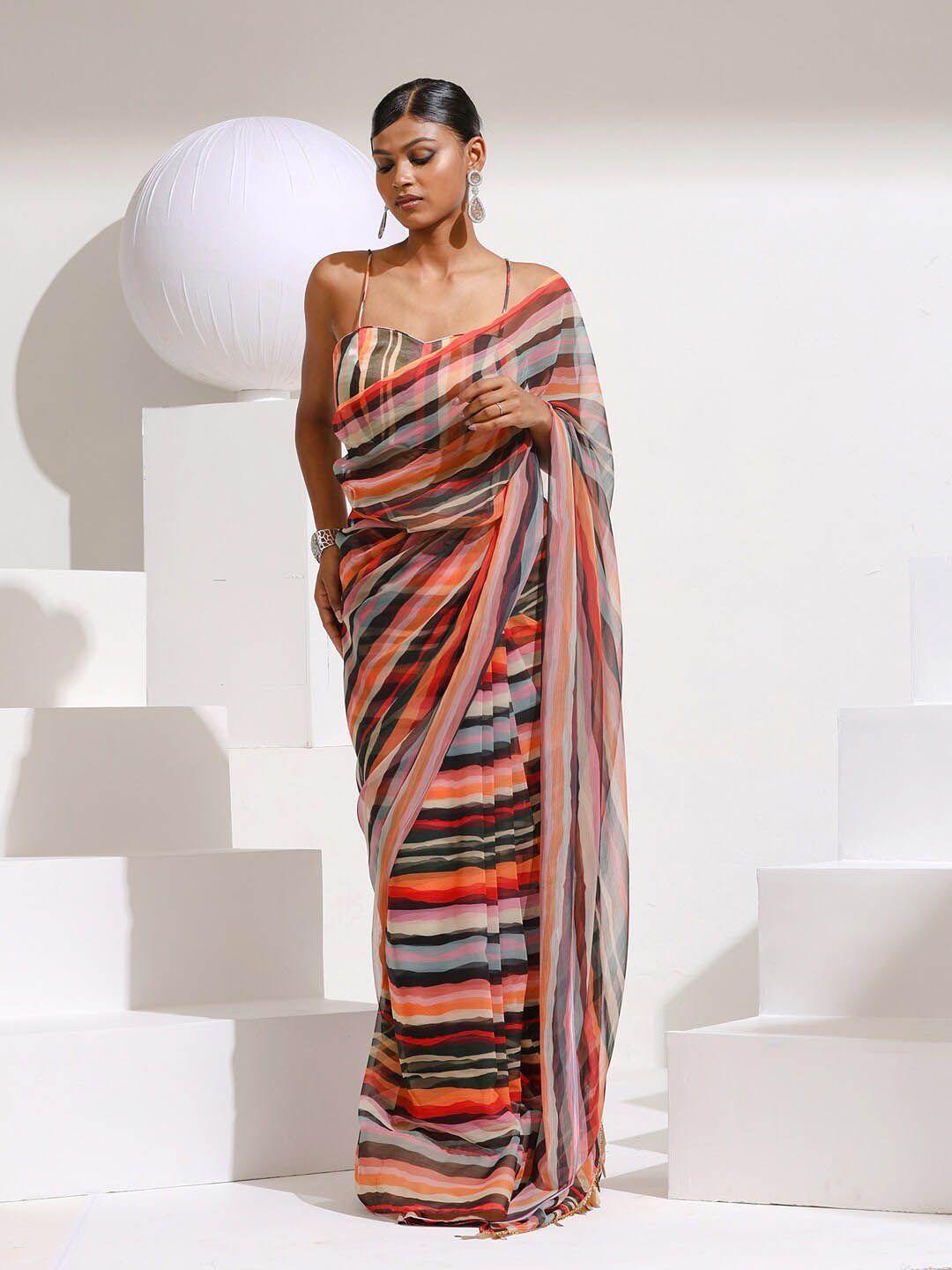 swtantra striped pure chiffon saree