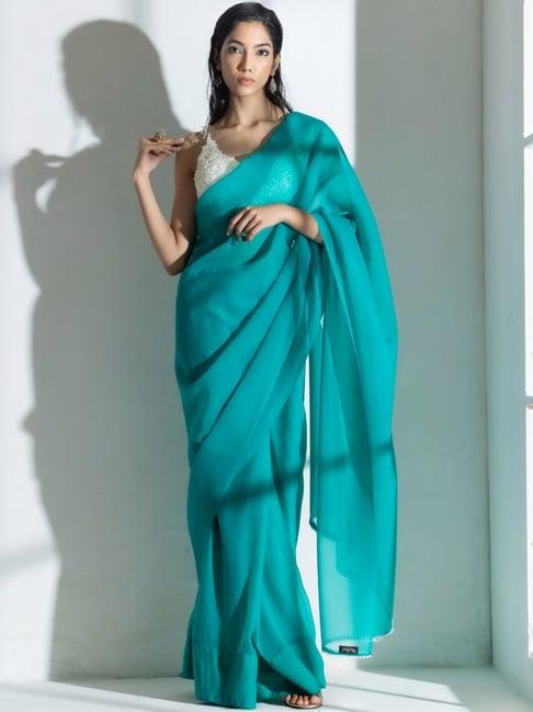 swtantra topaz blue plain saree