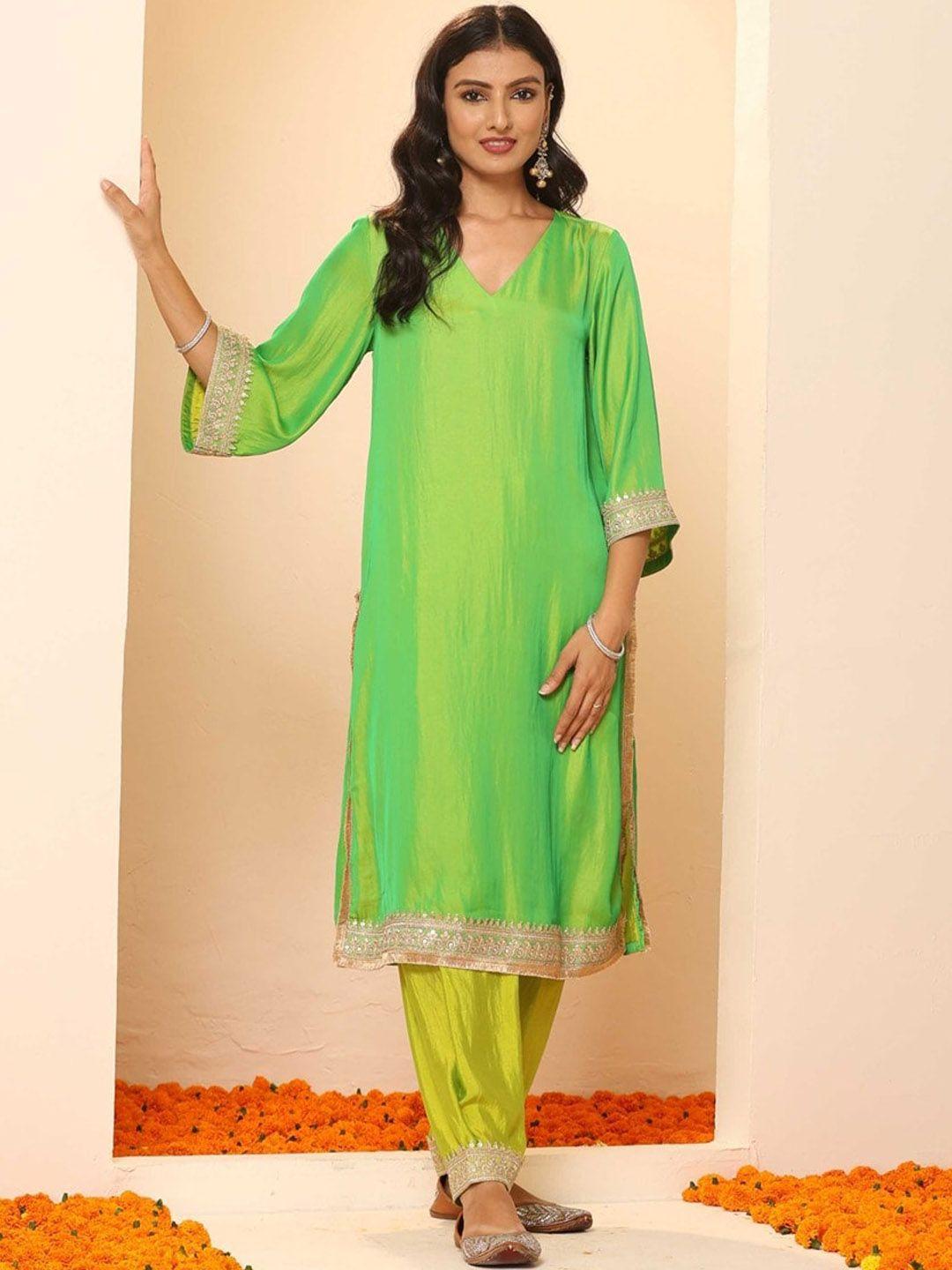 swtantra v-neck sequinned kurta with salwar