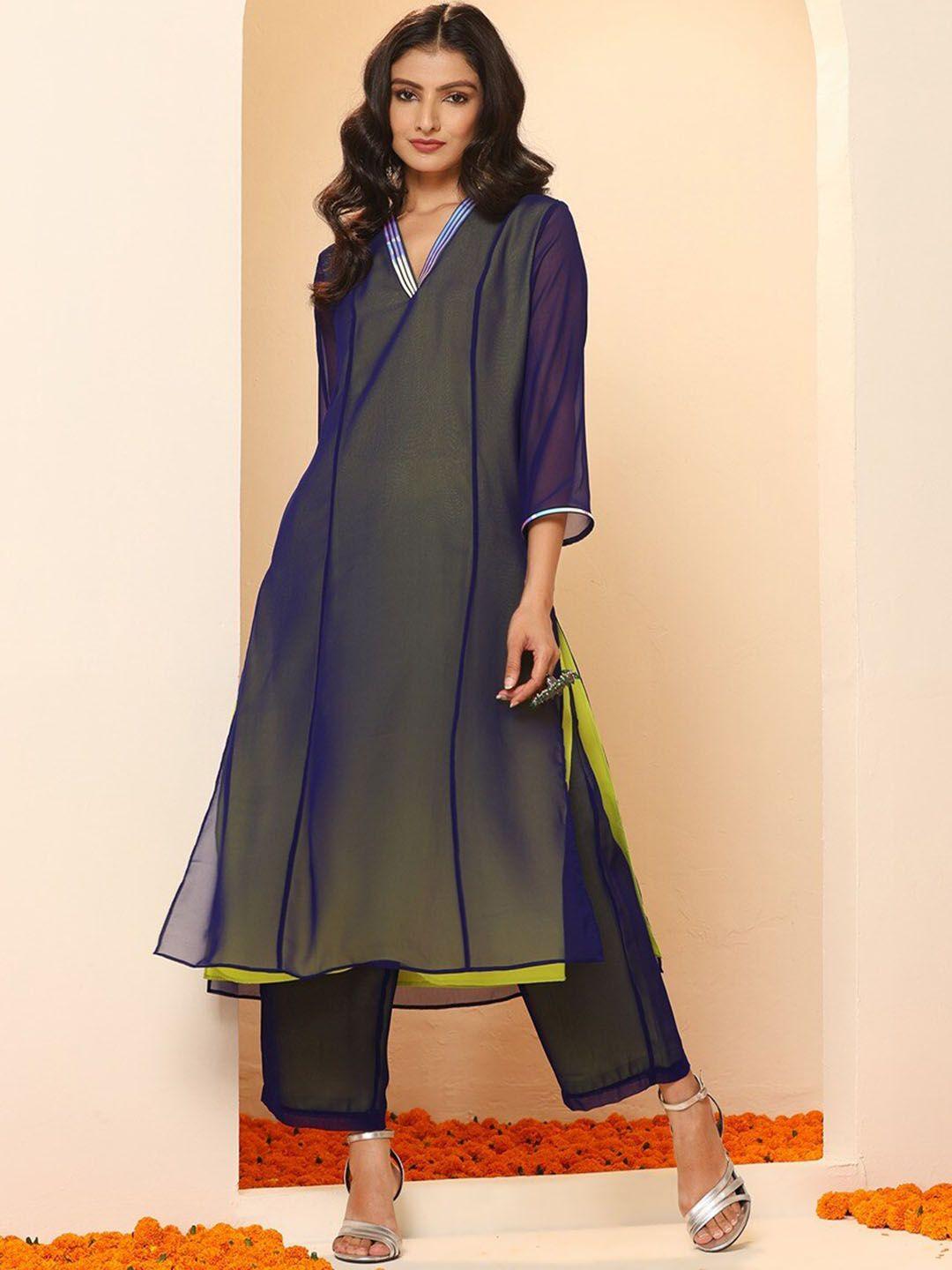 swtantra v-neck stright kurta with trousers