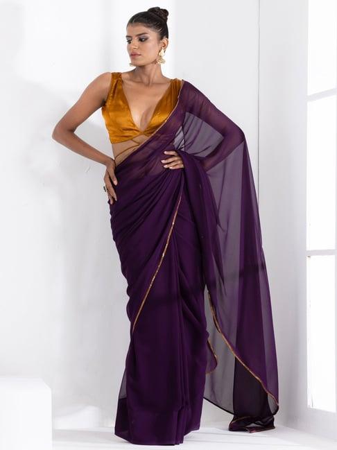 swtantra violet plain saree with unstitched blouse
