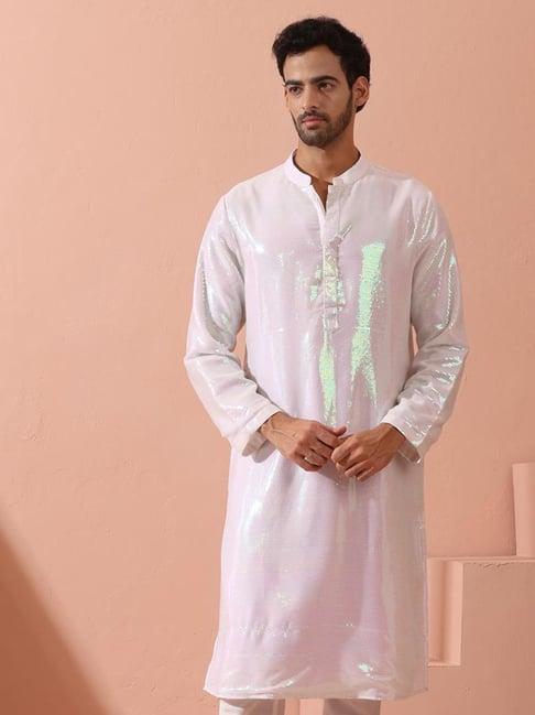 swtantra white regular fit embellished kurta