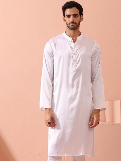 swtantra white satin regular fit kurta