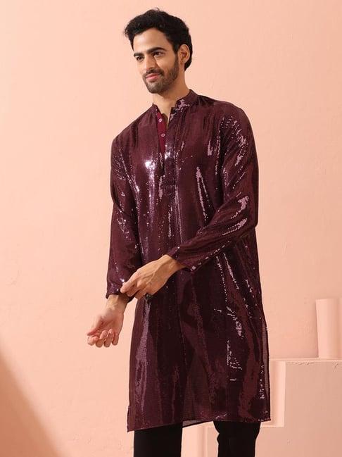 swtantra wine regular fit embellished kurta