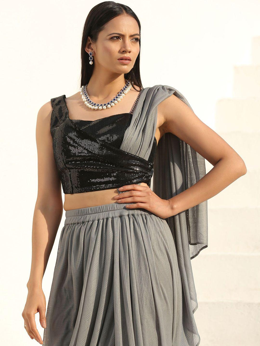 swtantra women black embellished sequined saree blouse