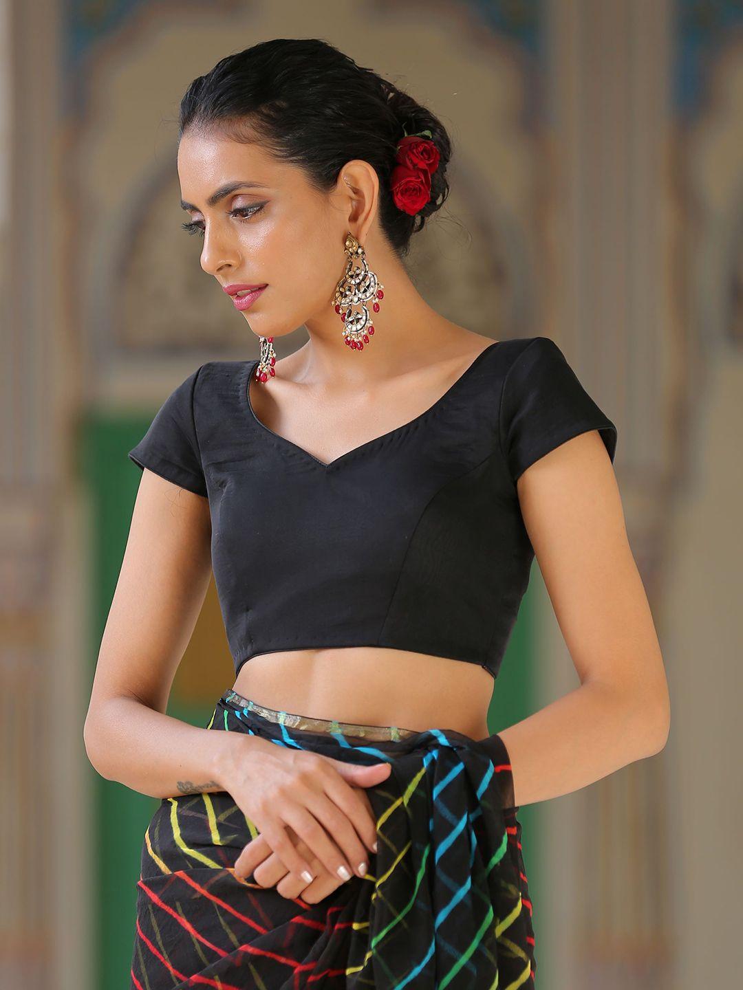 swtantra women black solid cotton saree blouse