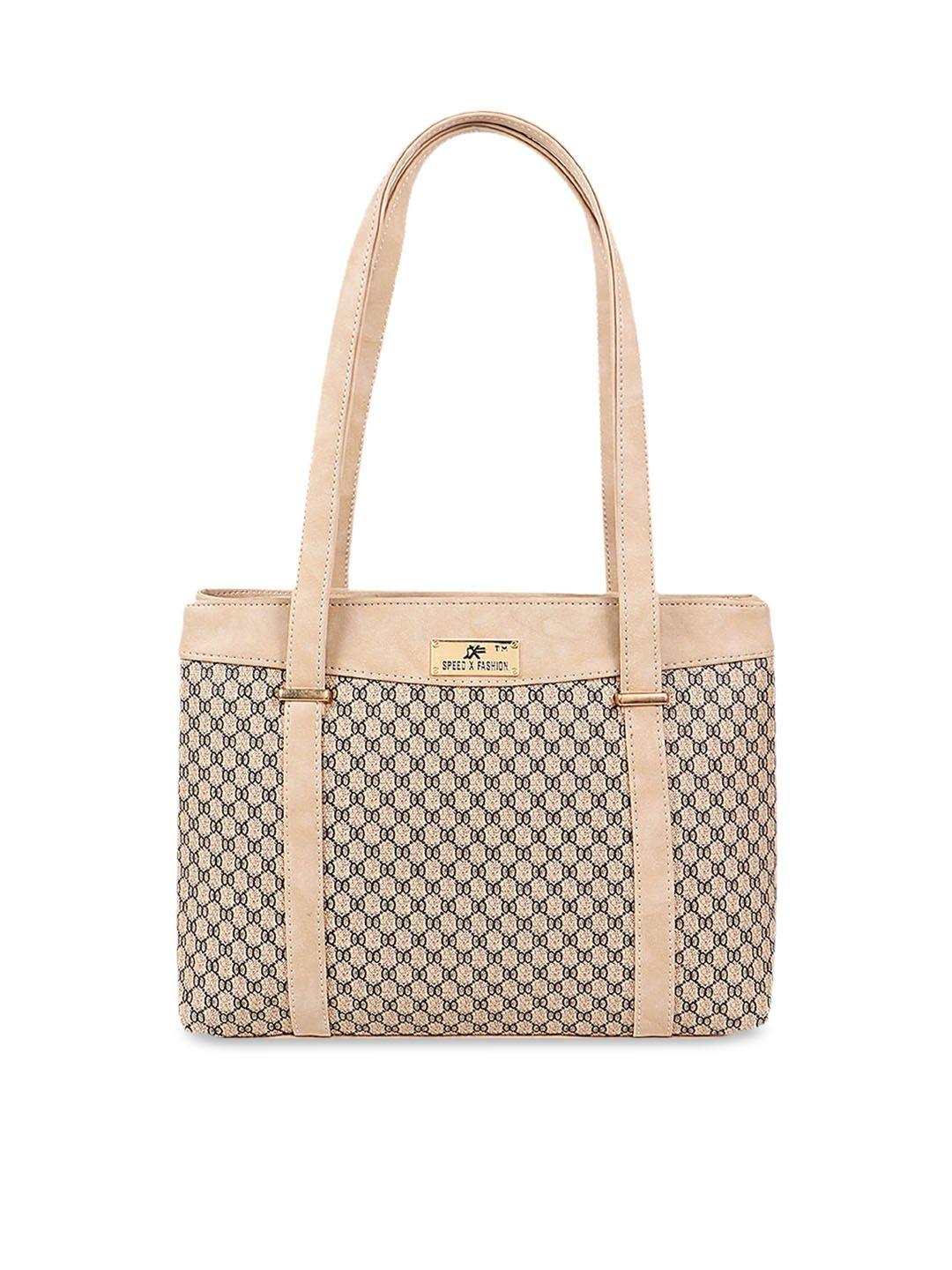 sxf speed x fashion cream-coloured oversized structured handheld bag with cut work