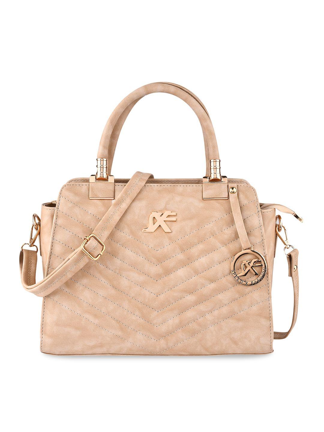 sxf speed x fashion cream-coloured textured pu structured handheld bag