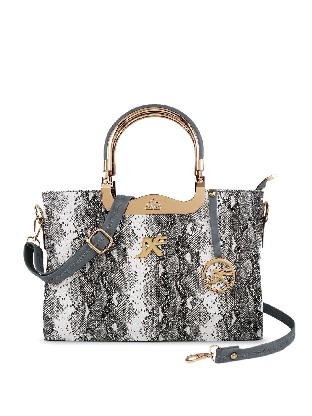 sxf speed x fashion grey animal textured pu shopper handheld bag