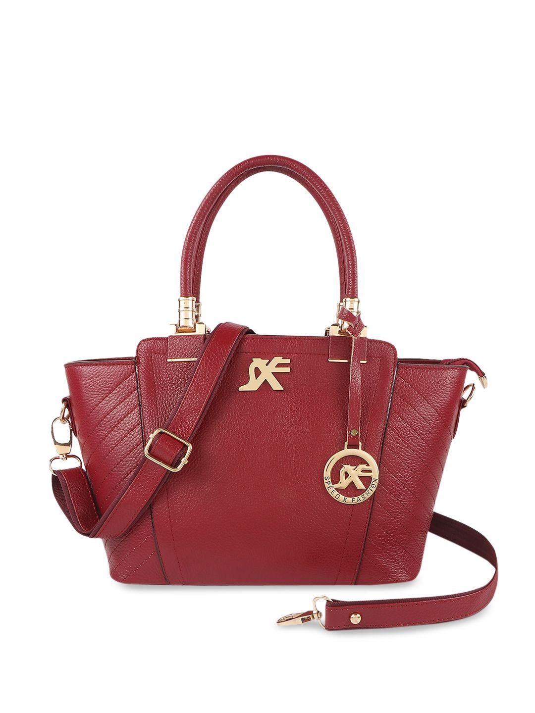 sxf speed x fashion maroon leather structured handheld bag