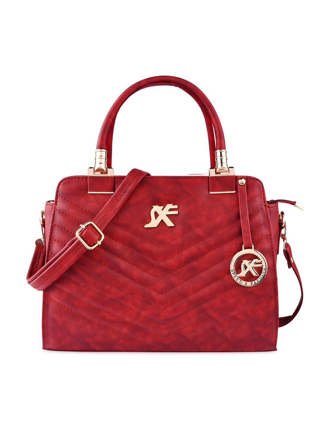 sxf speed x fashion maroon textured pu structured handheld bag