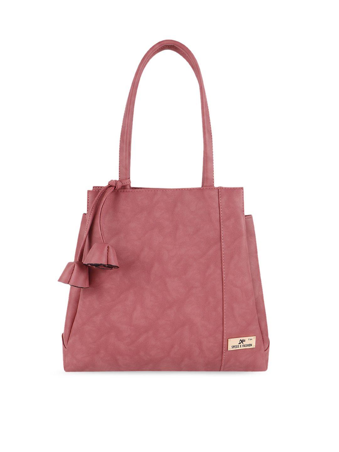 sxf speed x fashion pink pu structured handheld bag with tasselled