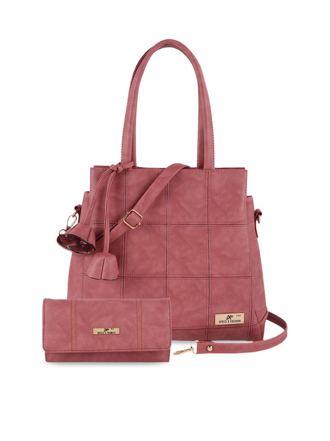 sxf speed x fashion pink textured pu structured handheld bag