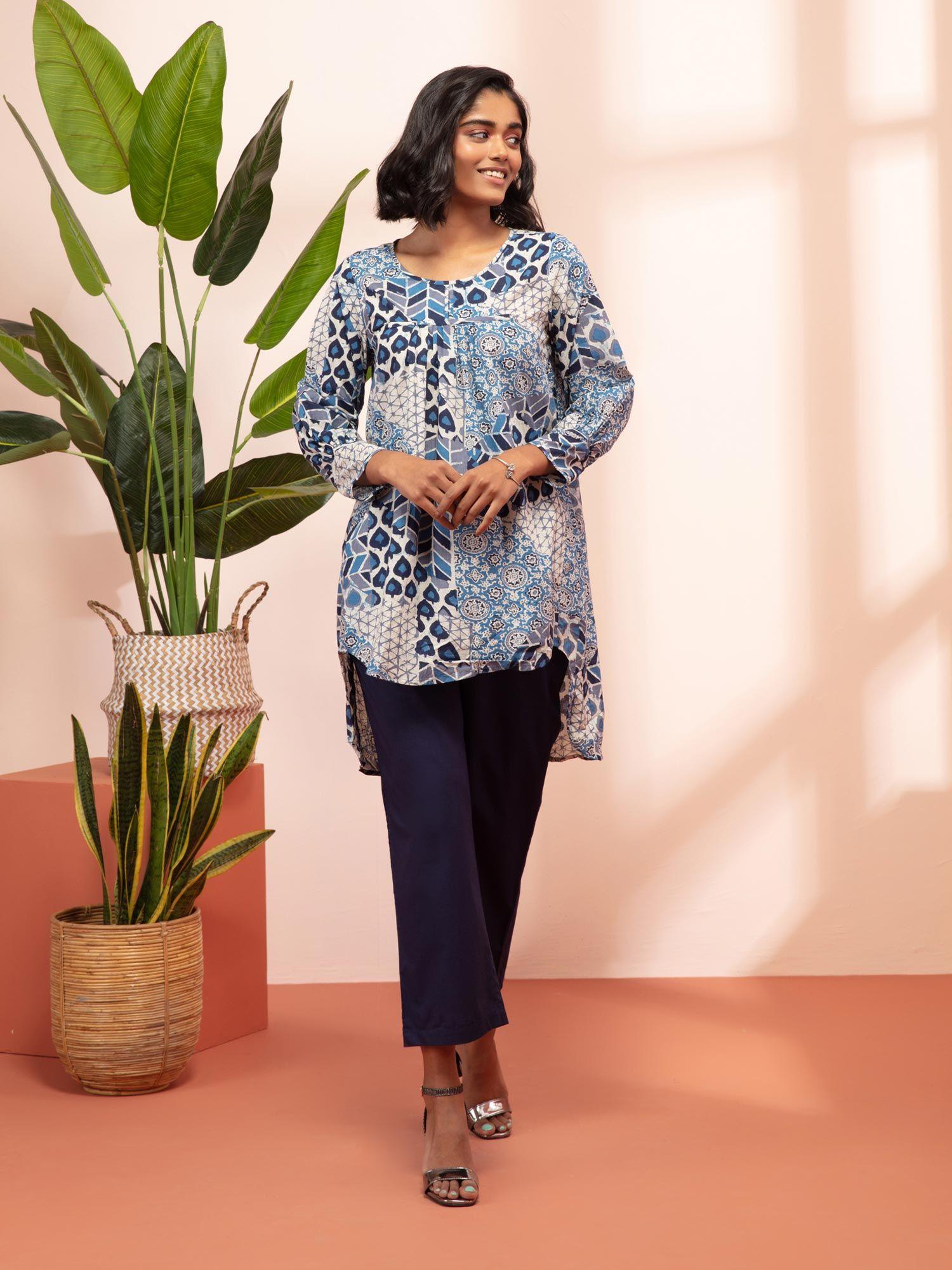 syaahi indigo patch printed short tunic liktop06