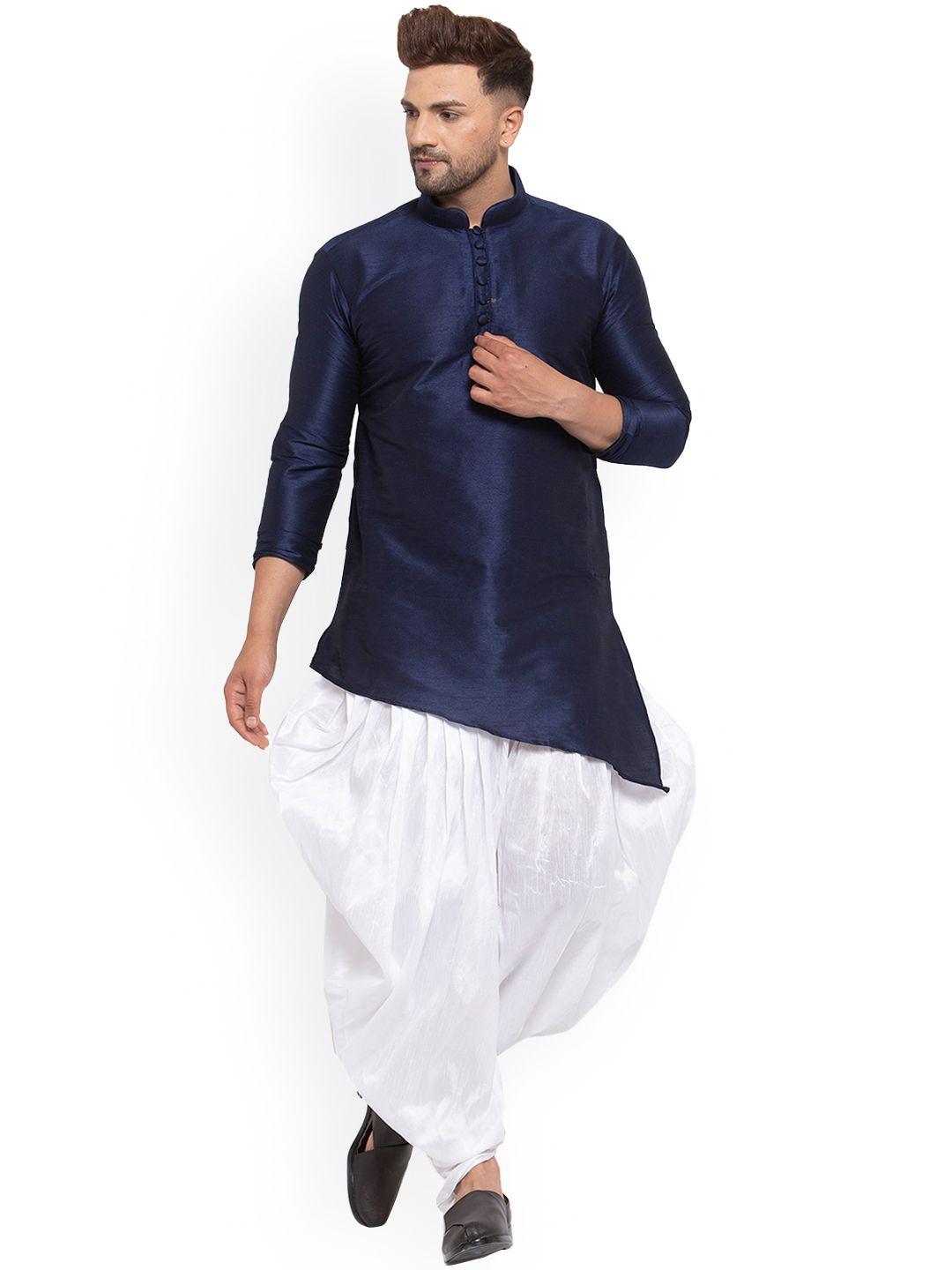 sydney heights mandarin collar long sleeves art silk asymmetric kurta & dhoti pants
