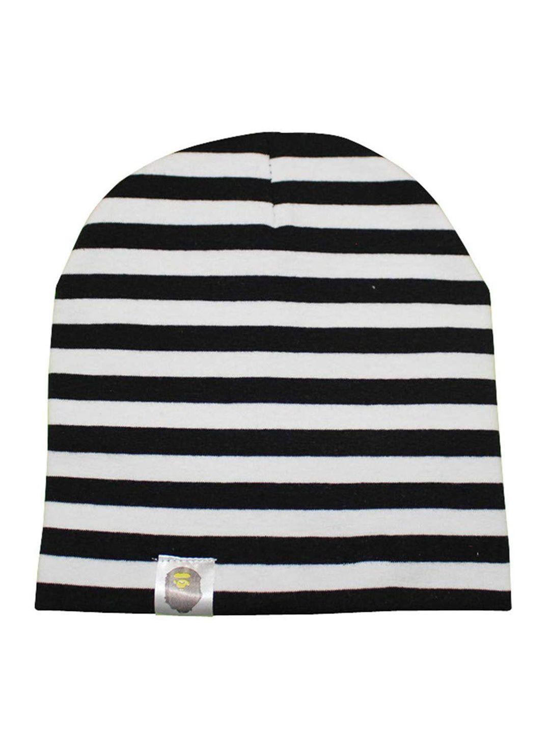 syga kids black & white striped beanie