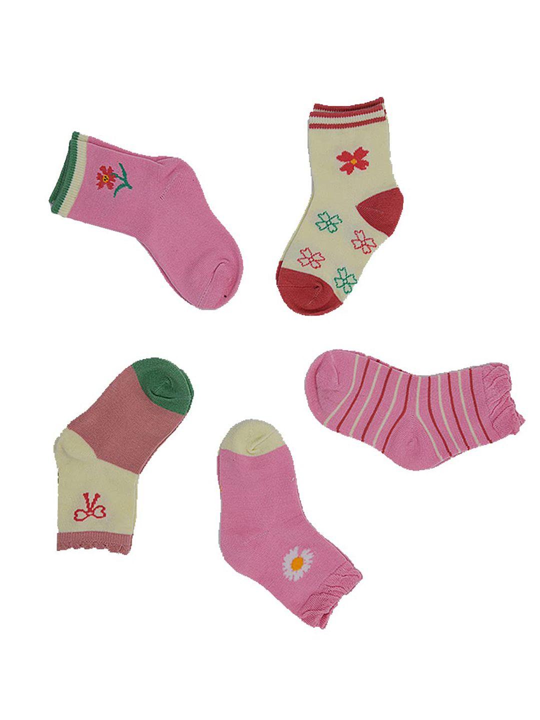 syga pack of 5 girls patterned calf-length organic cotton socks