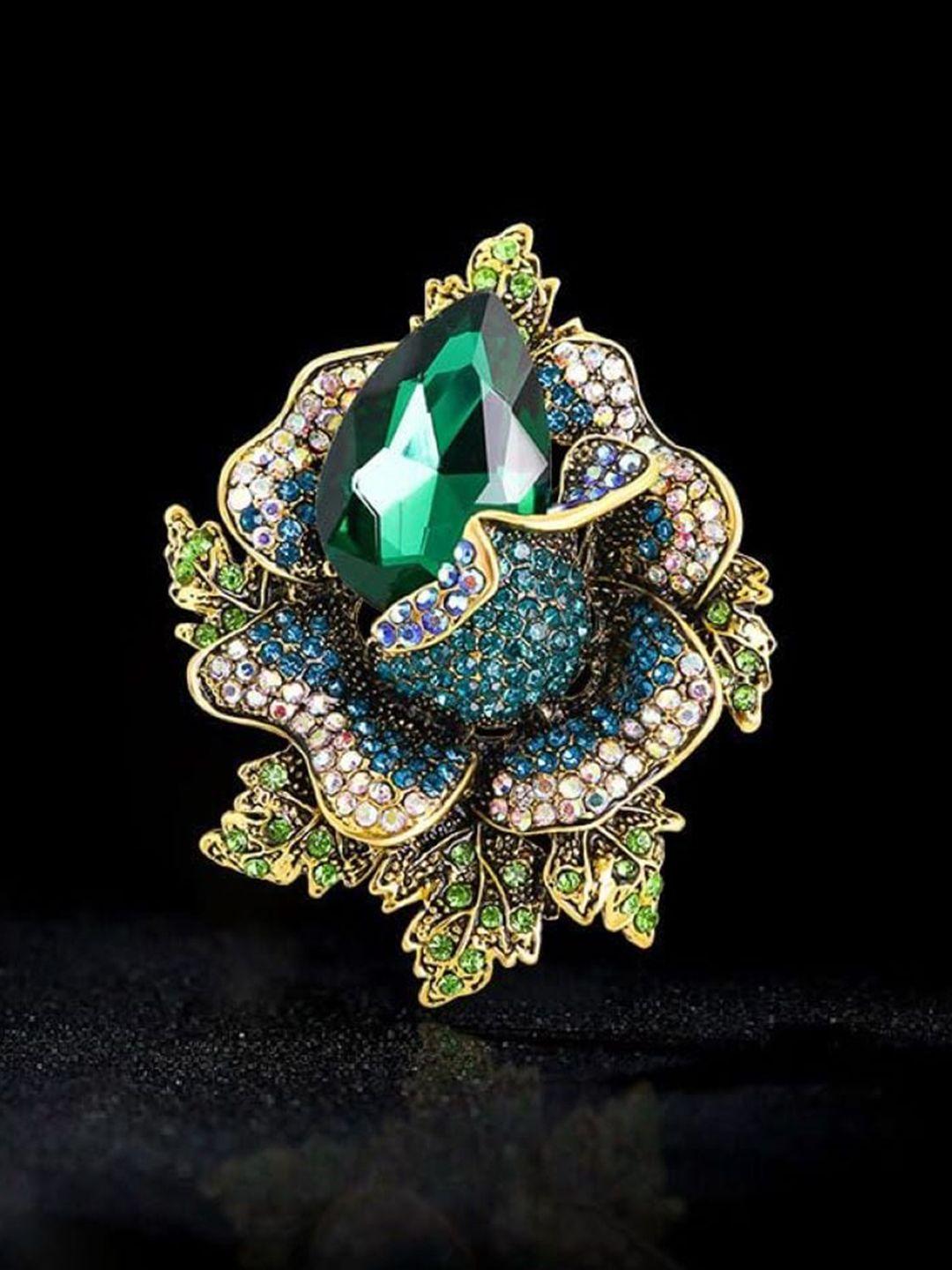 syga crystal studded floral design brooch