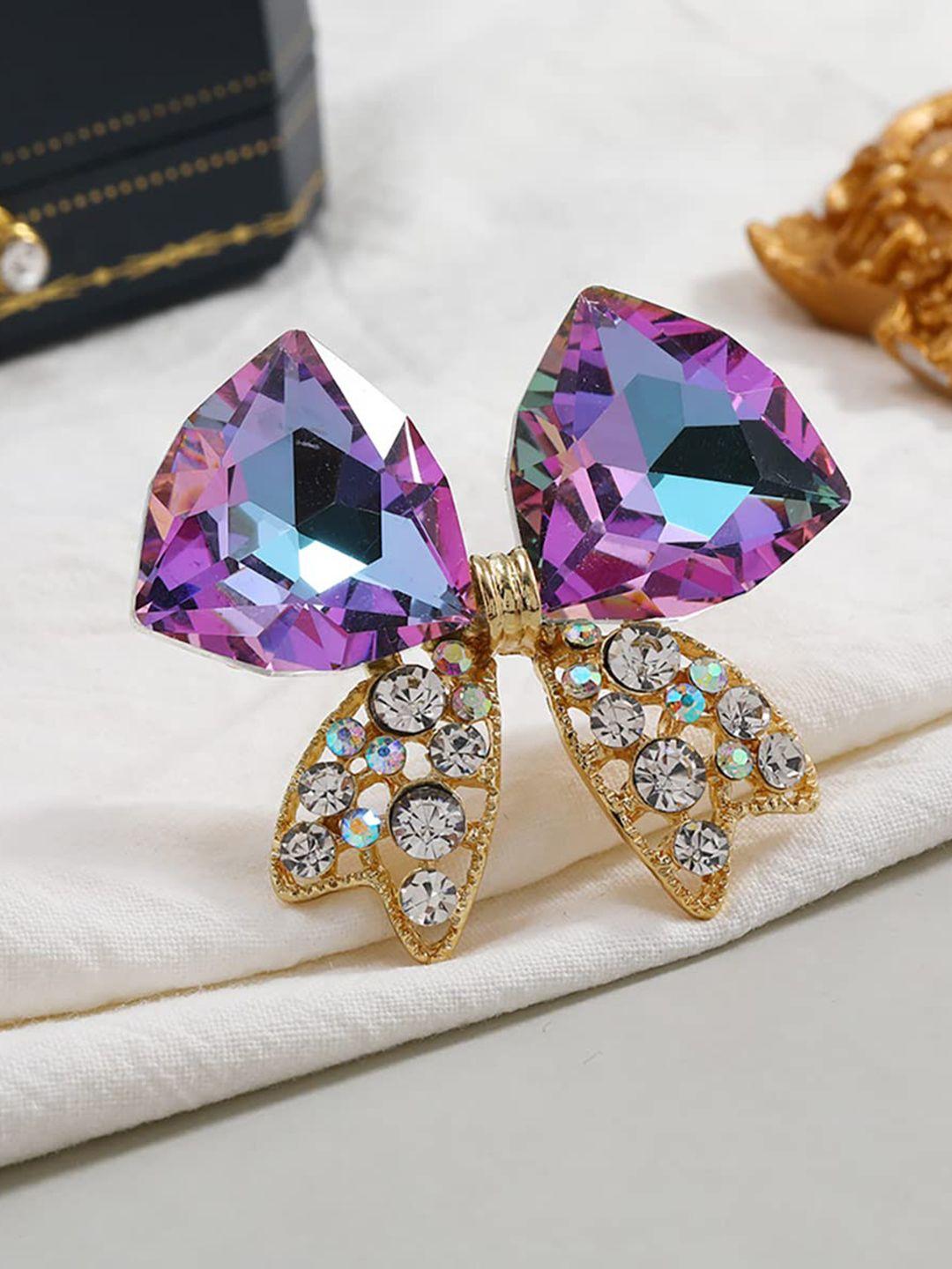 syga crystals-studded bow-charm brooch