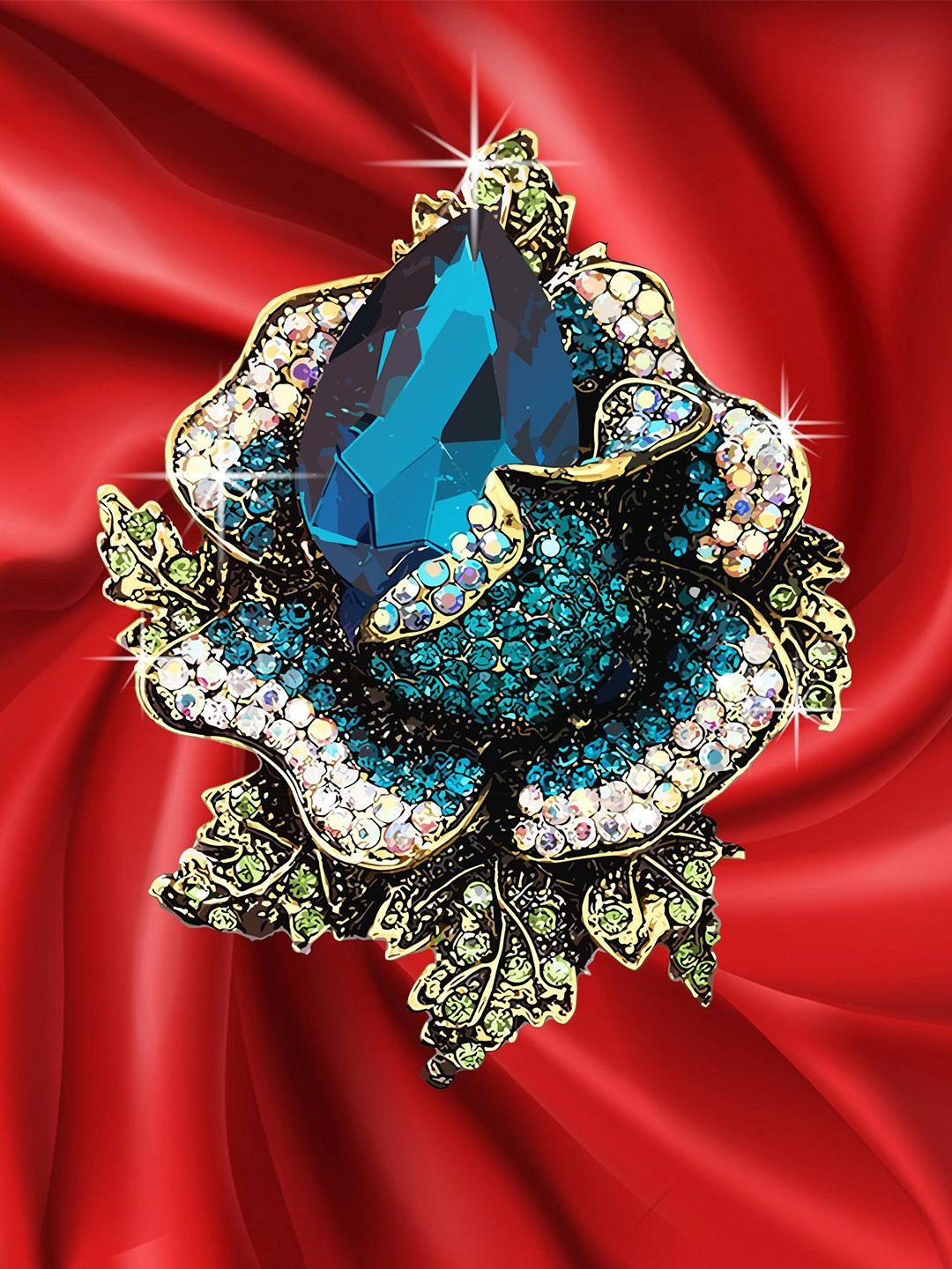 syga floral-charm stones-studded brooch