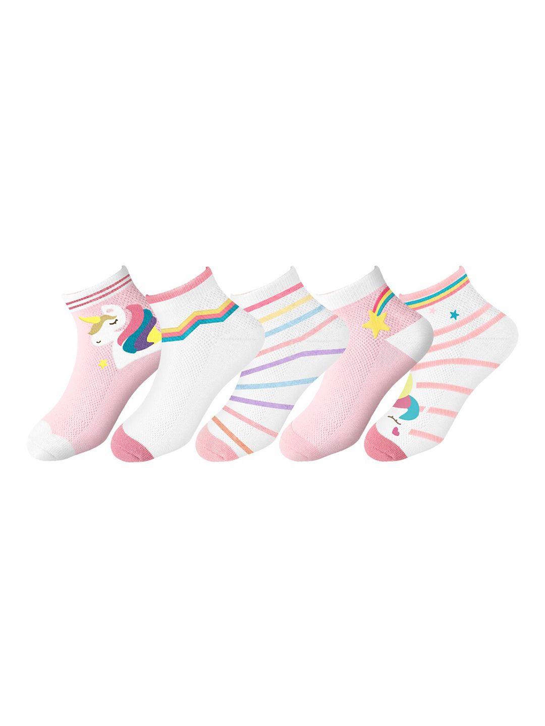 syga kids pack of 5 patterned pure cotton ankle-length socks