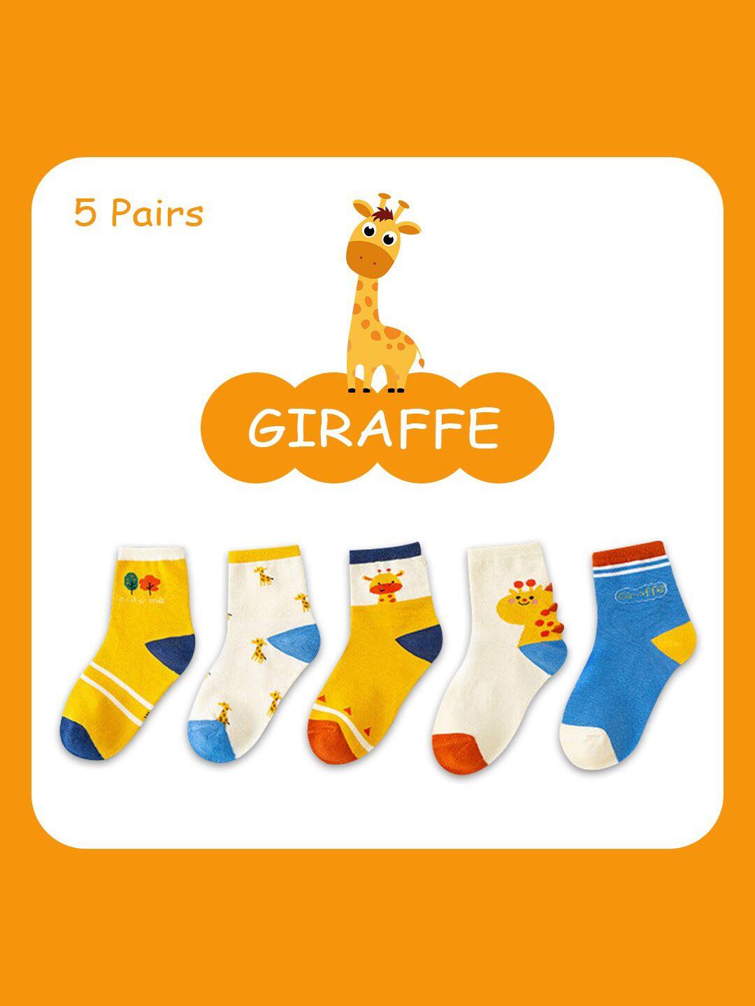 syga kids pack of 5 patterned pure cotton ankle-length socks