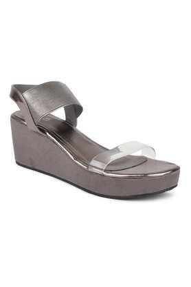 synthetic backstrap women's party wear sandals - pewter