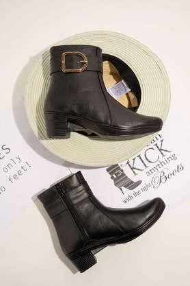 synthetic buckle girls casual boots - black
