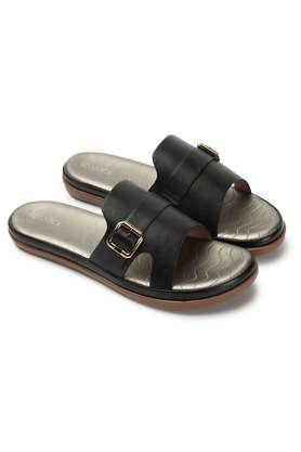 synthetic buckle women's casual sandals - black