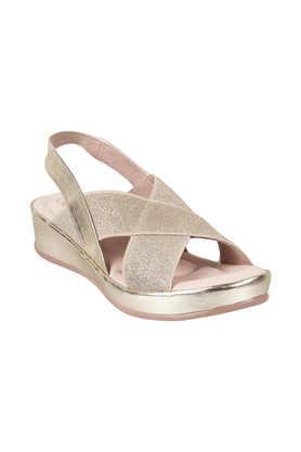 synthetic buckle women's casual sandals - gold
