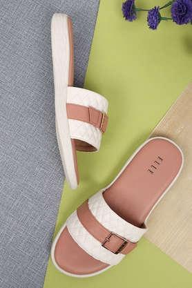 synthetic buckle women's casual slides - pink