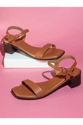 synthetic buckle women's casual wear sandals - tan