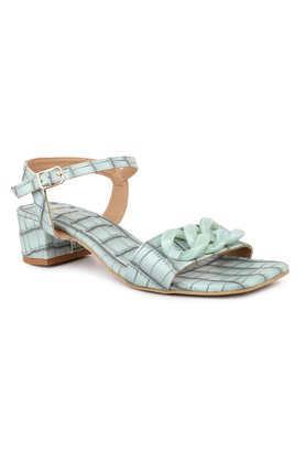synthetic buckle women's party wear sandals - green mix