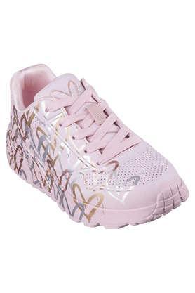 synthetic lace up girls sneakers - mauve
