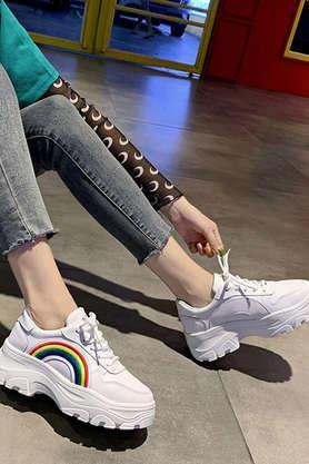 synthetic lace up girls sneakers - white