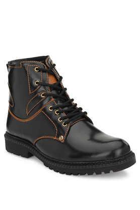 synthetic lace up men's mid tops boots - black