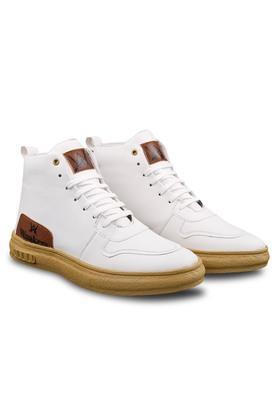 synthetic leather lace up mens casual shoes - white