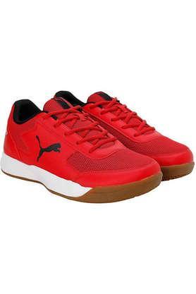synthetic leather lace up unisex sports shoes - red